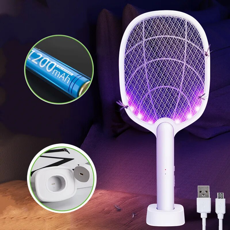 2 in 1 Mosquito Racket USB Rechargeable Fly Zapper