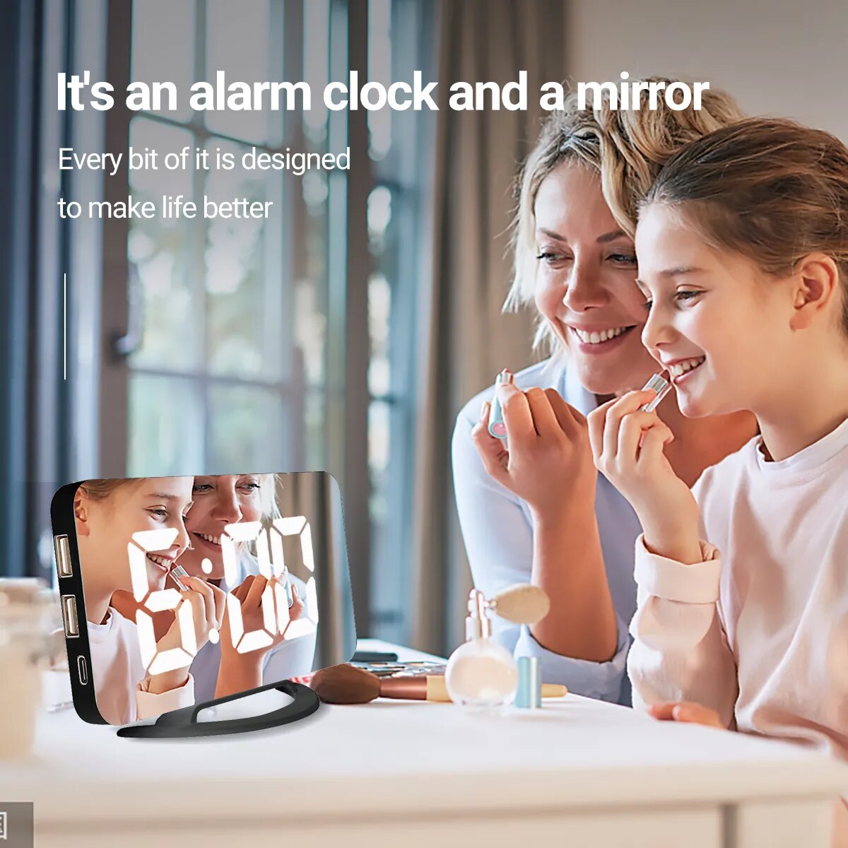 LED Digital Alarm Clock  With Mirror