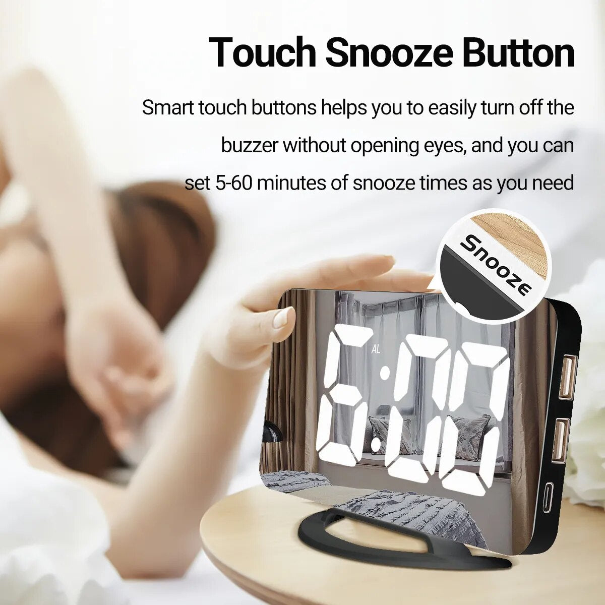 LED Digital Alarm Clock  With Mirror